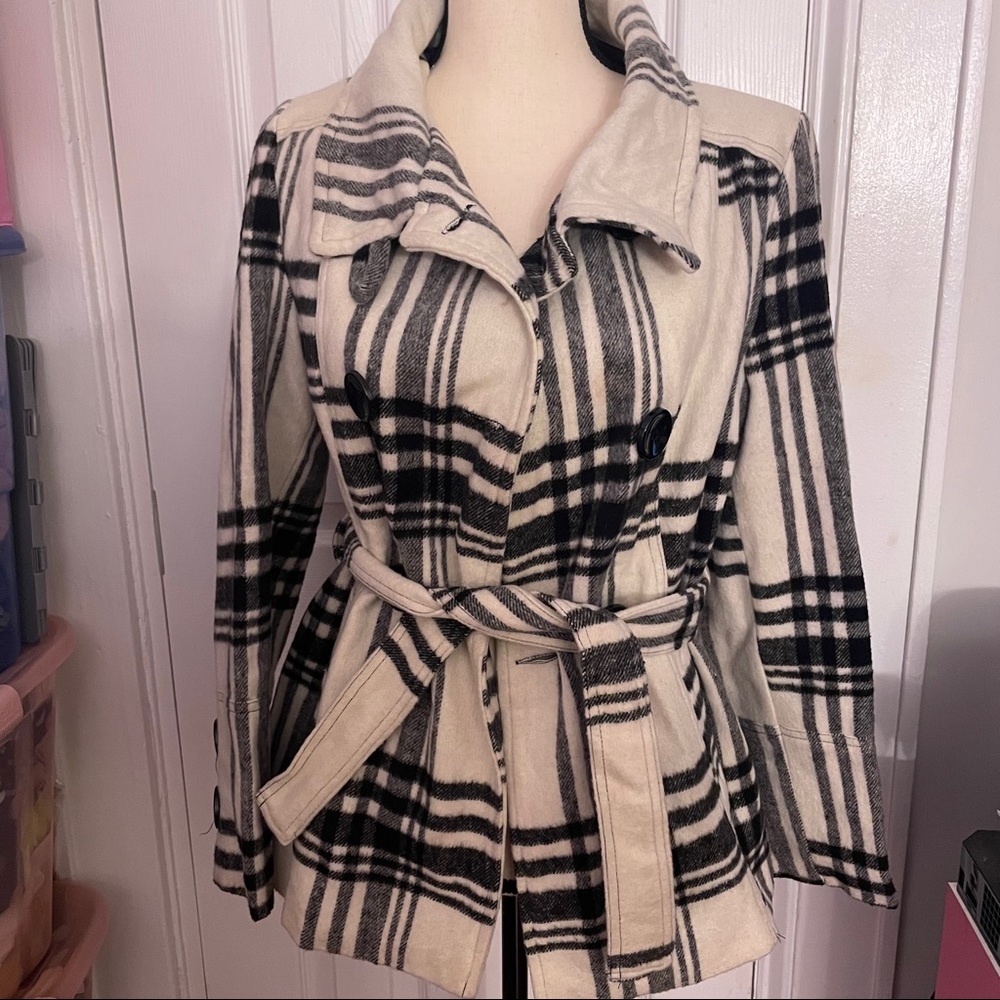 White Plaid Pea Coat